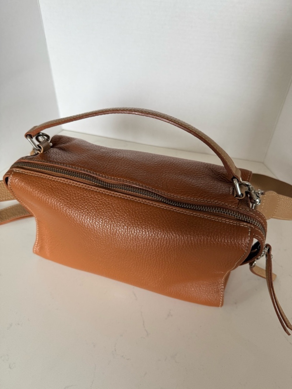 Ruskin Chester Bag Italian Leather Top Handle Crossbody Tan - Picture 4 of 9